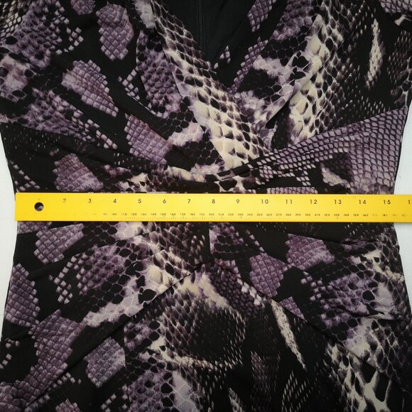 David Meister Ladies Size 10 Purple Cream & Black V-neck Snakeskin Print Dress - Picture 8 of 10
